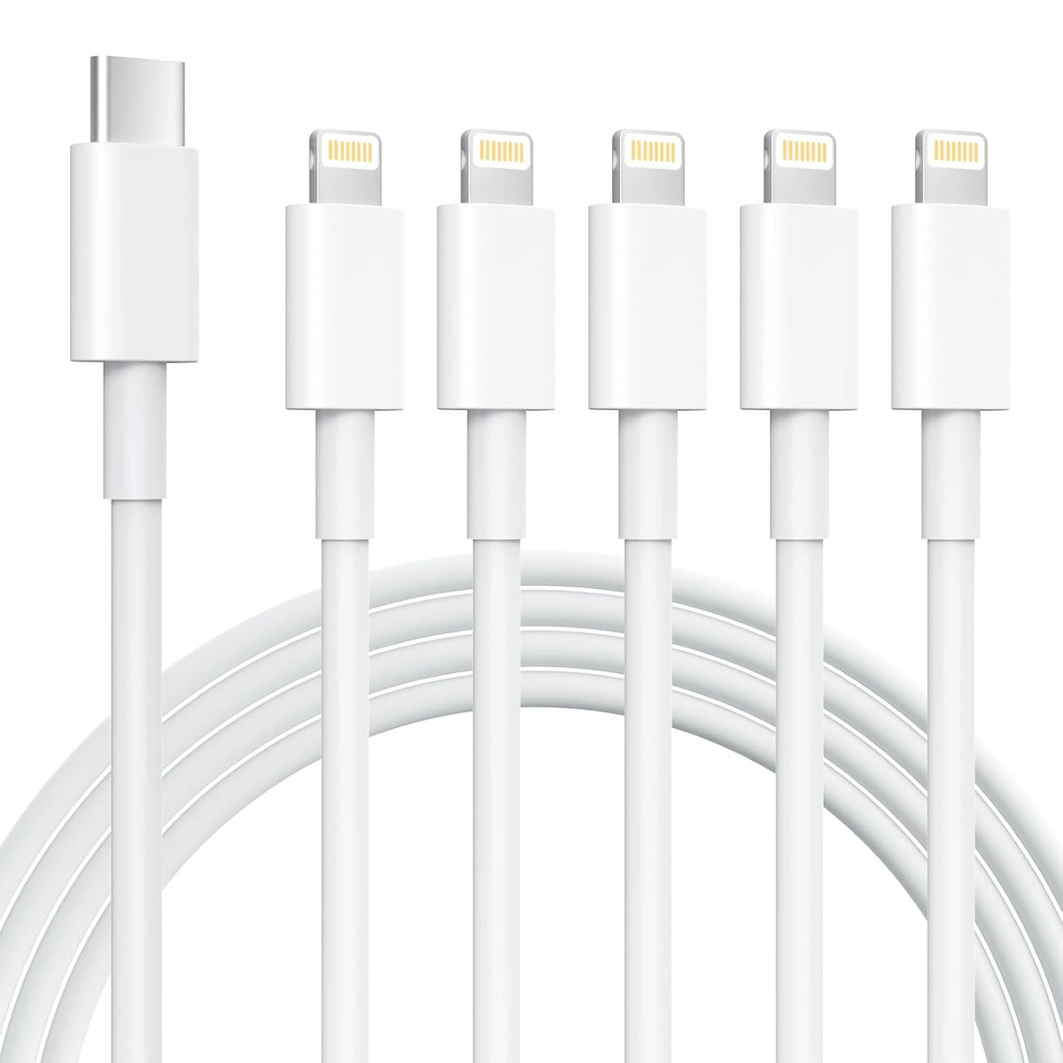 5-Pack 6 ft USB-C to Lightning Charging Cables